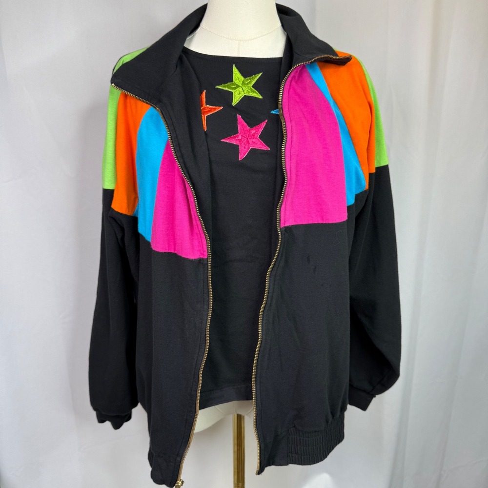 Third Generation Vintage 80s Neon Colorblock Track Jacket & Star T-Shirt Set M